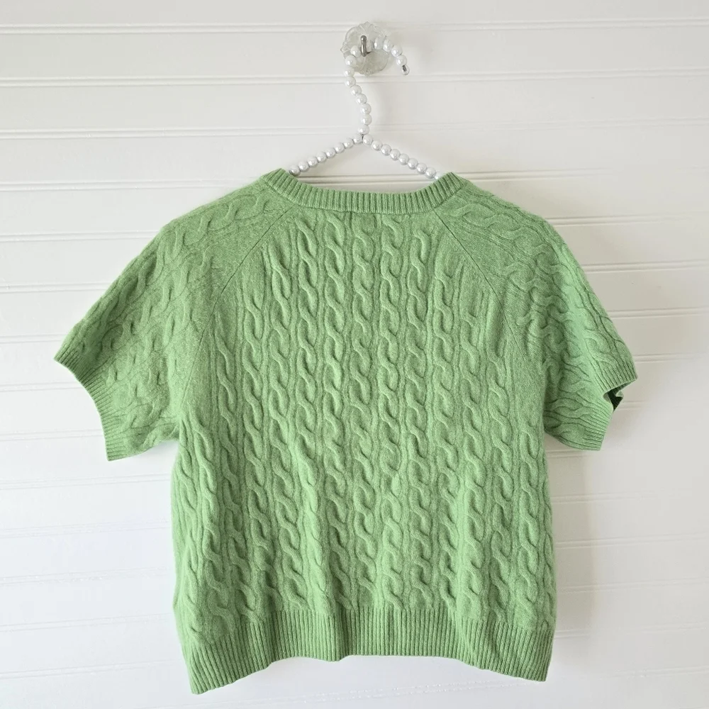 J.Crew 100% Cashmere Cable-Knit Henley T-Shirt Sweater Green XL